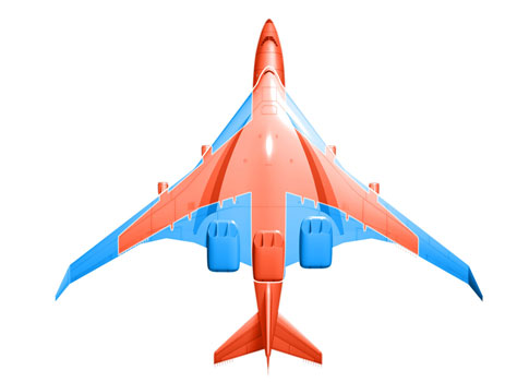 The blended wing's fuselage relies on a triangular shape to reduce its surface area and generate 20 percent of its lift. Less surface area means less drag, and less drag means more fuel efficiency.
