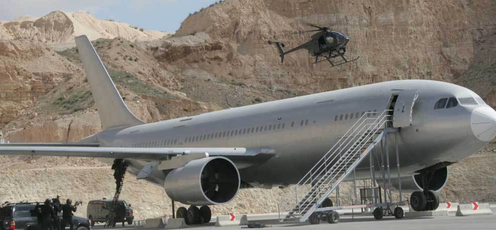 One of the most challenging tasks at Warrior Competition, and in real life counterterrorist operations, is to breach a hijacked airliner to simultaneously rescue hostages and neutralize the hijackers in a confined and crowded space. This 2013 picture shows the King Abdullah Special Operation Training Center's Airbus, which is heavily used for this purpose.