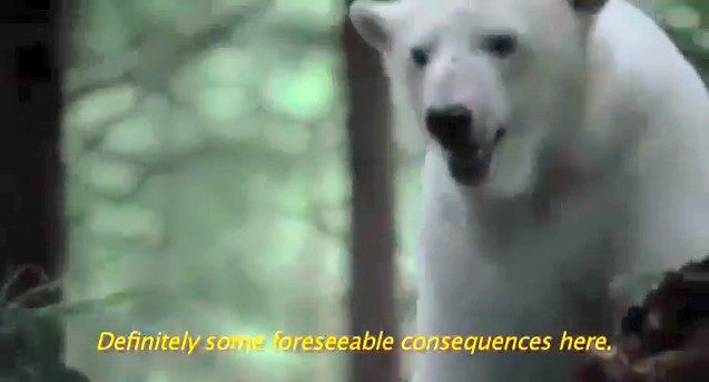 A polar bear flees the great Arctic thaw, cursing smug electric car drivers and humanity in general