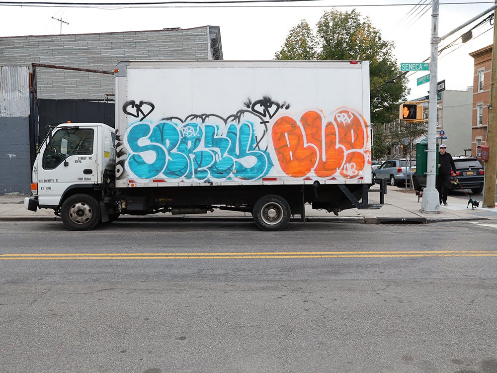 graffiti on white truck