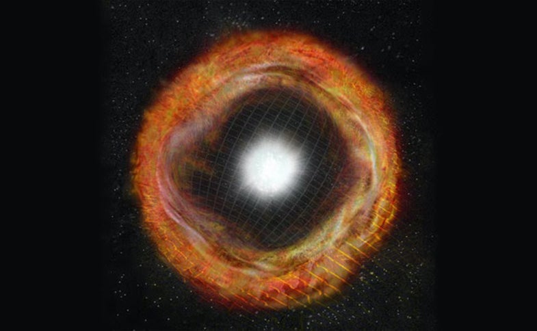 Artist illustration of the supernova SN 2013fs, located in a nearby galaxy.