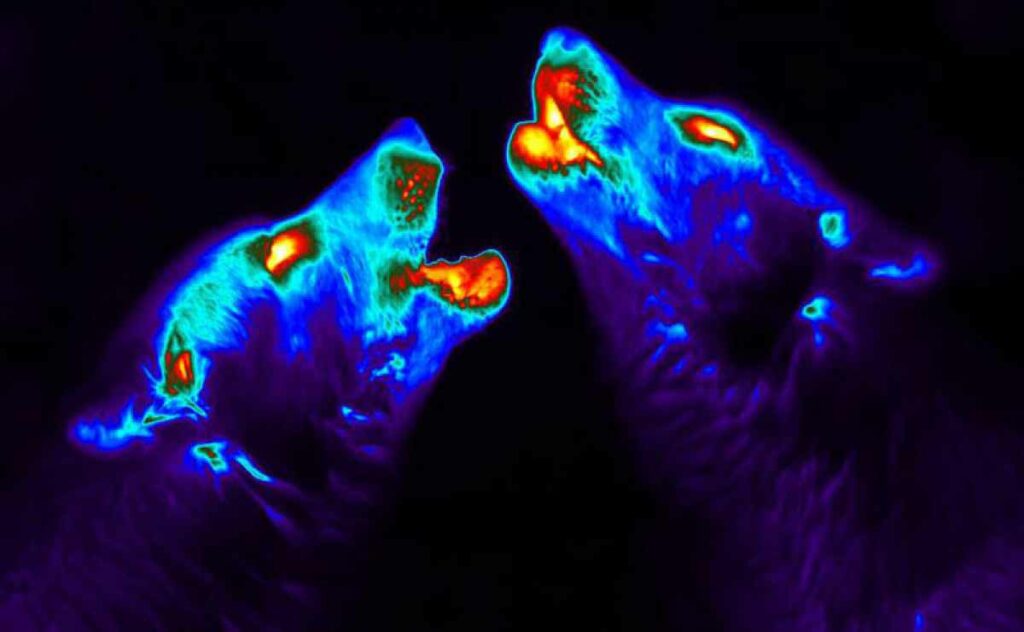 How cool is this? As part of <a href="http://www.worldsciencefestival.com/2014/12/photo-day-howlin-wolves/">a project</a> to keep track of Yellowstone wolves' health, scientists have been studying them with thermal cameras. This image by <a href="https://www.flickr.com/photos/usgeologicalsurvey/15037226494/">Paul Cross</a> shows a pair howling. <a href="https://www.popsci.com/galactic-gas-jets-howling-heat-wolves-and-other-amazing-images-week-0/"><em>From December 20, 2014</em></a>