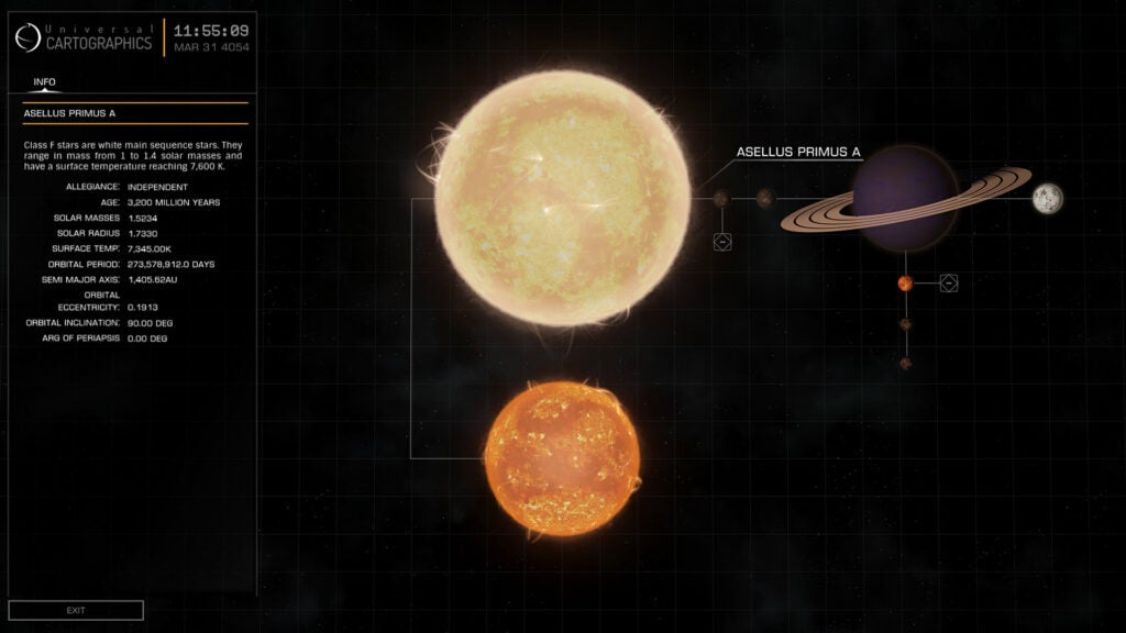 An in-game map of the Asellus Primus system, a real star about 47 light-years from Earth.
