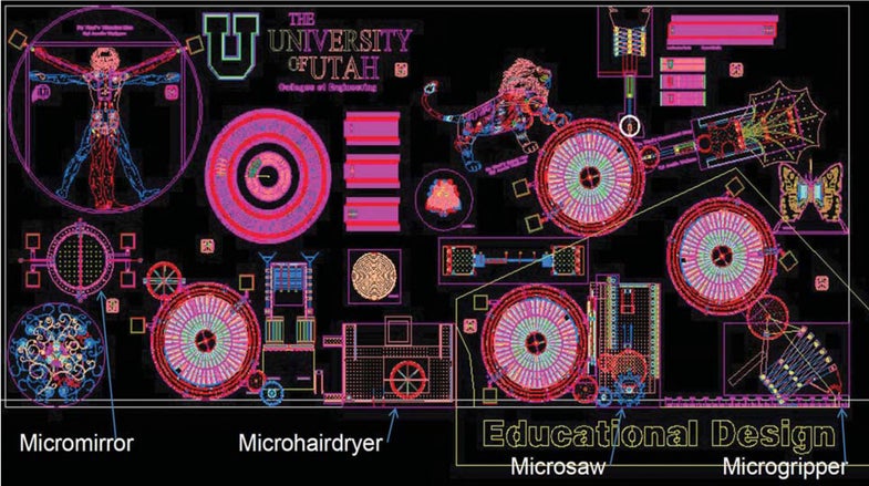 A microbarbershop designed by University of Utah students won a design award from Sandia National Laboratories. It includes a micro-cutter, micro-mirror and a neon lion.