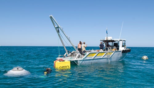 The crew installs the prototype off the coast of Australia in February.