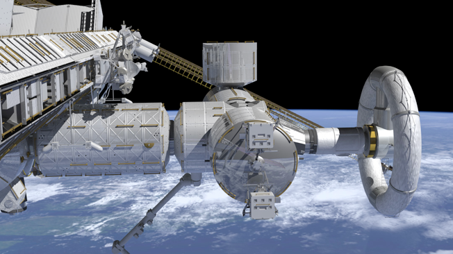 An artist's impression of a centrifuge attached to the ISS.