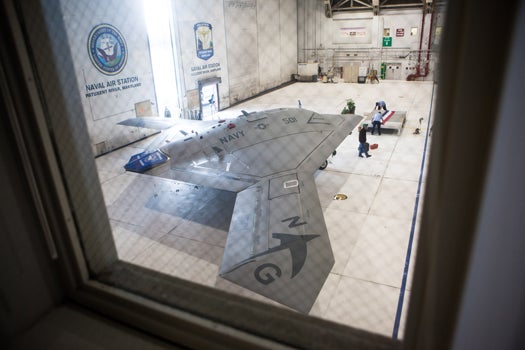 The X-47B in the carrier air-traffic control center