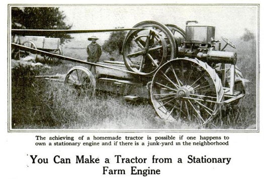 A homemade tractor from 1920, from Popular Science magazine.
