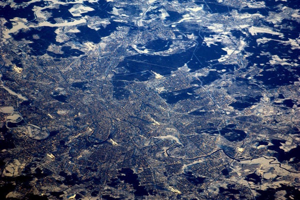 Moscow, Russia. Star City is far back on the right upper corner. #spacetweet