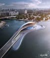 This <a href="http://www.archdaily.com/189896/wuxi-xidong-park-bridge-la-design-group/">bridge concept</a> is intended to connect two parts of Wuxi Xidong Park in Jiangsu province, China. Underneath, it'd create a sort of artificial island, from which visitors would be able to get views of the entire area.