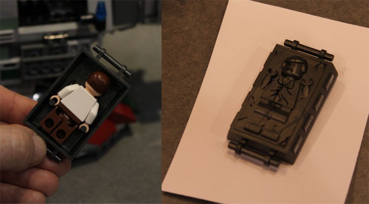 On the 30th anniversary of <em>The Empire Strikes Back</em>, Lego has (yes) the first carbonite-frozen Han Solo Lego figurine. 'nuf said.