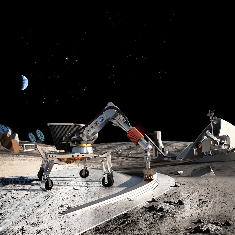 We've seen this idea before--Enrico Dini of D-Shape <a href="https://www.popsci.com/?image=3">talked to us</a> awhile back about a giant 3-D printer that'd print houses on the moon, out of moon-rocks and moon-dust. But a bunch of professors at USC created this futuristic mockup of their own version, and it looks great. Read more at <a href="http://www.fastcodesign.com/1668962/no-joke-these-guys-created-a-machine-for-printing-houses-on-the-moon/">FastCoDesign</a>.