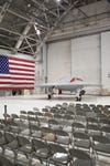 The X-47B displayed next to the USA flag