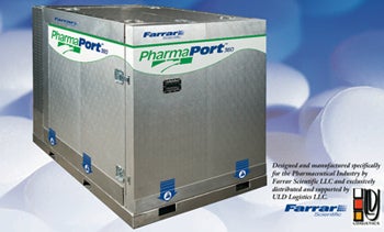 A PharmaPort pharmaceutical transportation box, invented by Scott Farrar.