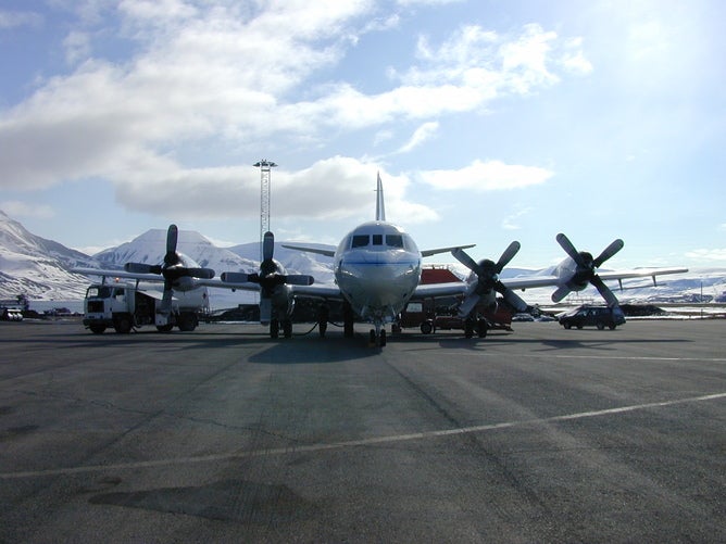 NASA aeroplane on an airport in the Arctic in 2002