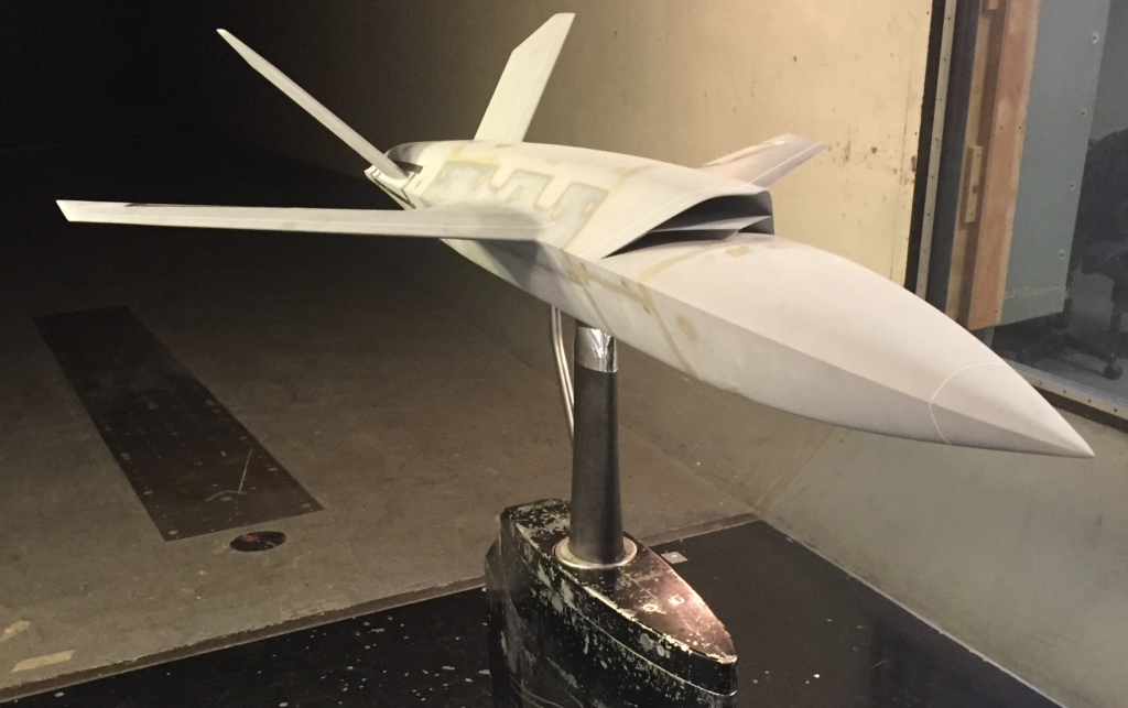 Valkyrie aircraft model in a wind tunnel