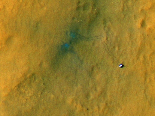 So far, Curiosity has put 109 meters on the odometer, and it's 89 meters from where it touched down at Bradbury Landing. It's headed for an outcrop dubbed Glenelg, about 400 meters away.
