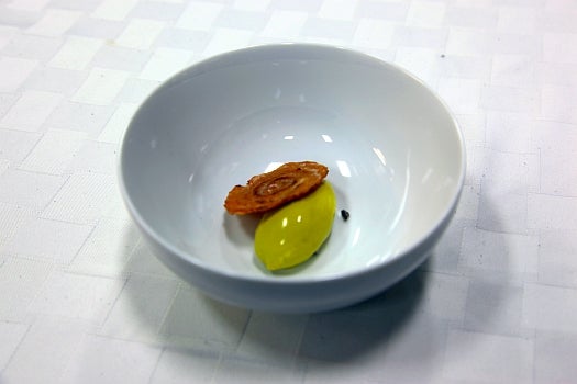 There's no milk or cream in here. Just pistachios homogenized till they're creamy, then frozen into unctuous gelato, and served with a cookie. <a href="https://www.popsci.com/technology/article/2011-02/tour-modernist-cuisine-kitchen-laboratory/">Want to see more? Check out our look at the workings of the kitchen lab here.</a>