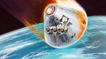 Apollo command module accelerating in Earth's orbit