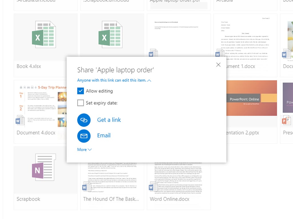 The file sharing interface for Microsoft OneDrive.