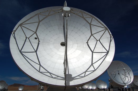 ALMA's 50 "big" antennas--25 made in the U.S., 25 made in Europe--move in unison to change viewing positions in the sky.