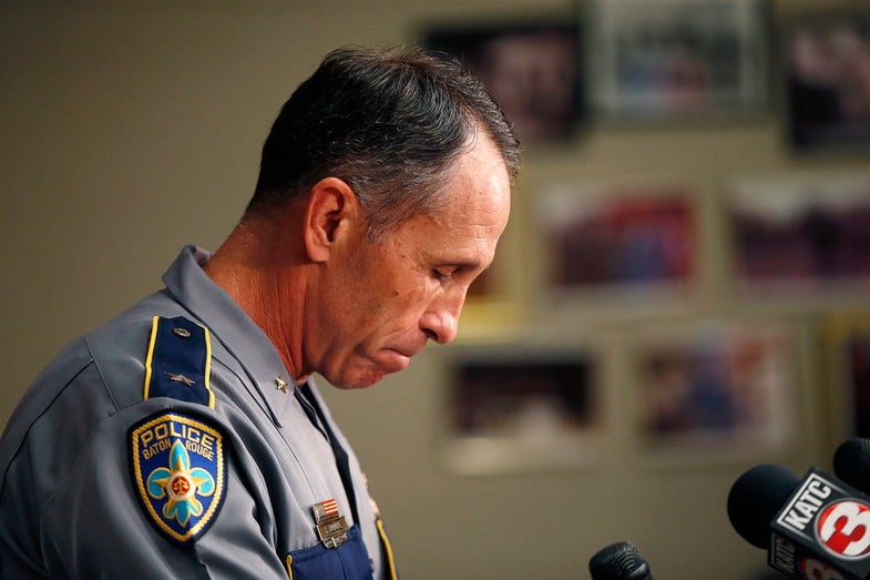Baton Rouge police chief Carl Dabadie, Jr. speaks at a news conference at police headquarters in Baton Rouge, La., Wednesday, July 6, 2016. The department was responding to the shooting by police officers of Alton Sterling, who was killed outside a convenience store where he was selling CDs. (AP Photo/Gerald Herbert)