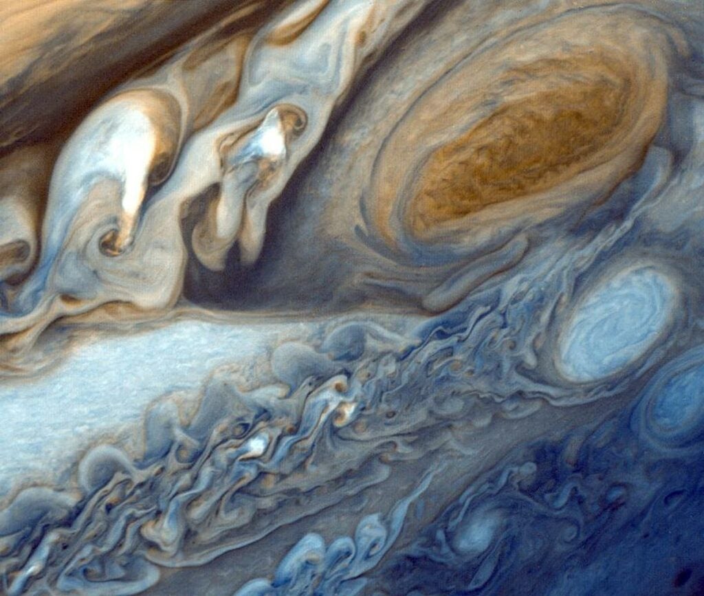The Great Red Spot, a storm that's twice as wide as the Earth itself, has been waging in Jupiter’s skies for at least the past 150 years (that’s how long we’ve recorded it). Its winds can reach more than 400 mph, dwarfing Earth’s strongest recorded hurricane at half that speed. Images like this one could help scientists understand more about weather on Jupiter and here on Earth. But they still don’t understand what in Jupiter’s atmosphere makes the spot red. The color could have something to do with ammonium hydrosulfide, but that’s tough to study since the chemical is unstable on Earth. For now, it’s a beautiful mystery.