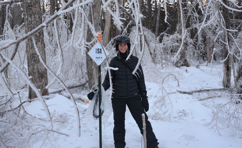 USDA Forest Service ecologist Lindsey Rustad in the forest