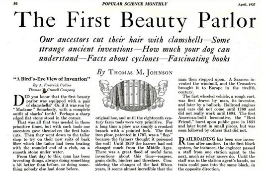 Mysterious Ancient Beauty Parlor, April 1927