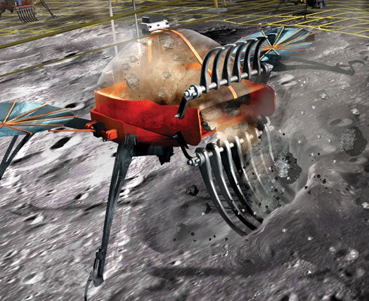 Robots on the asteroid's surface could collect metal-rich rocks with a magnetic comb. They could then transport the material to a central refining station.