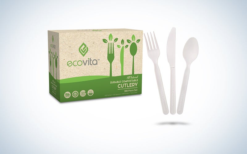 Ecovita 100% Compostable Forks Spoons Knives Cutlery Combo Set