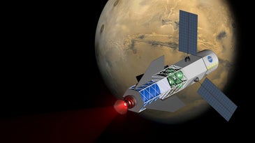 fusion rocket flies around Mars