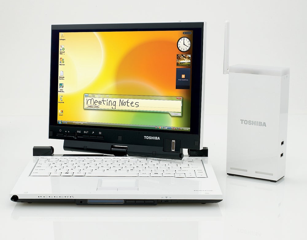 The R400 is the first laptop that can connect to any peripheral—printer, monitor, speakers, anything with a USB plug—wirelessly. Just plug them into the docking station. It communicates with the laptop through a new wireless technology called ultra-wideband, which carries video, sound and data faster than Bluetooth or Wi-Fi. Signals can travel short distances with nearly the same quality as they would have over cables. $3,700; <a href="http://toshiba.com">toshiba.com</a>