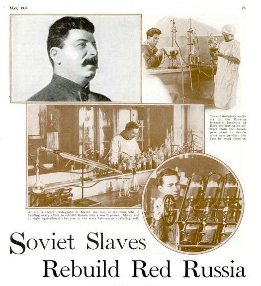 Vintage newspaper article titled"Soviet Slaves Rebuild Russia"