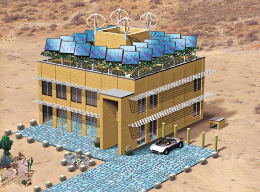 The Positive Impact House harvests energy and water from the environment for self-sufficient living.