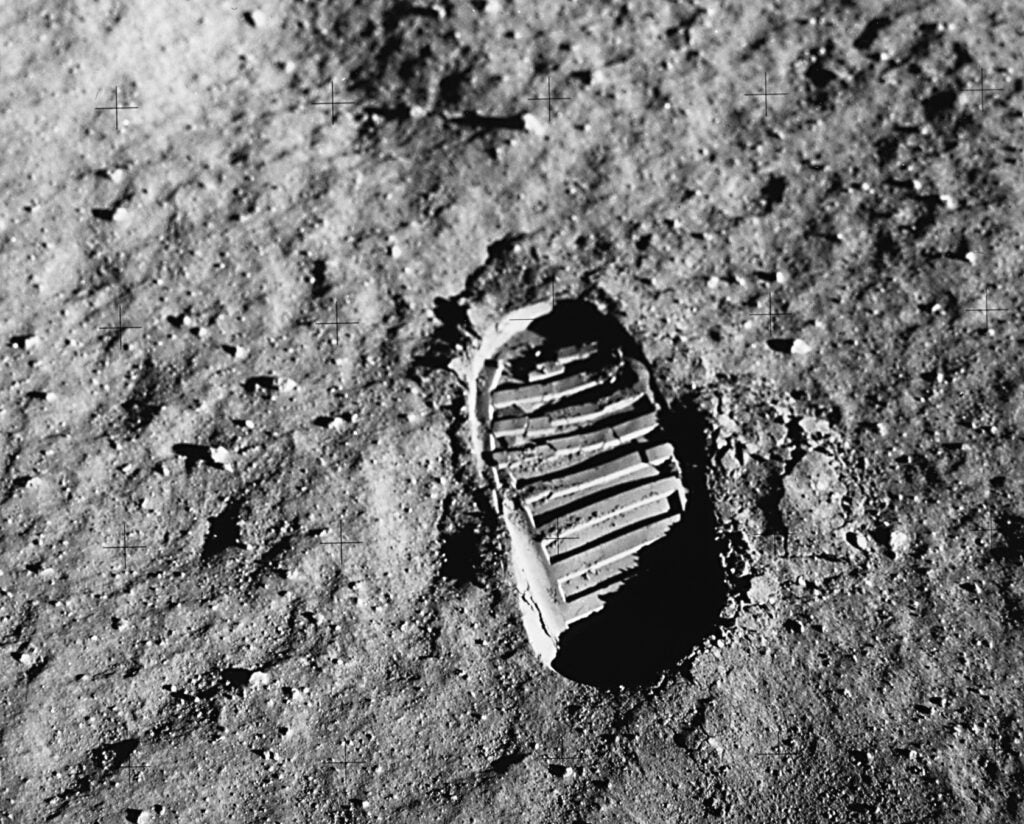 Buzz Aldrin's photo of his own boot print on the moon appears in his new book "Mission to Mars," out today.