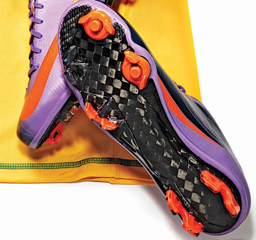 This boot instantly extends its traction on soft ground. Forceful pressure on the forefoot, as when starting a sprint, briefly pushes plastic studs up to 0.12 inch beyond their usual 0.28-inch length. (Hard ground keeps them at their shorter, faster size.) The shoe is an airy 6.5 ounces, with a carbon-composite sole and liquid-crystal-polymer-thread ribbing. <strong>Nike Mercurial Vapor Superfly II $400; <a href="http://www.nike.com">nike.com</a></strong>