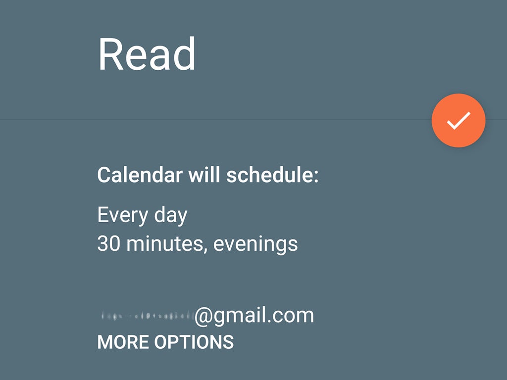 A goal for reading on Google Calendar.