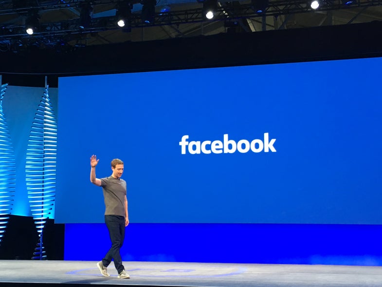 Mark Zuckerberg walks on stage to open Facebook's F8 developer conference.