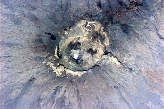 Cmdr. Chris Hadfield, <a href="https://twitter.com/Cmdr_Hadfield/status/327539438349602817">tweeting this photo</a> from the International Space Station, wrote this: "The beautiful and violent ugliness inside a naked volcano. Chad, Africa." That about sums it up.