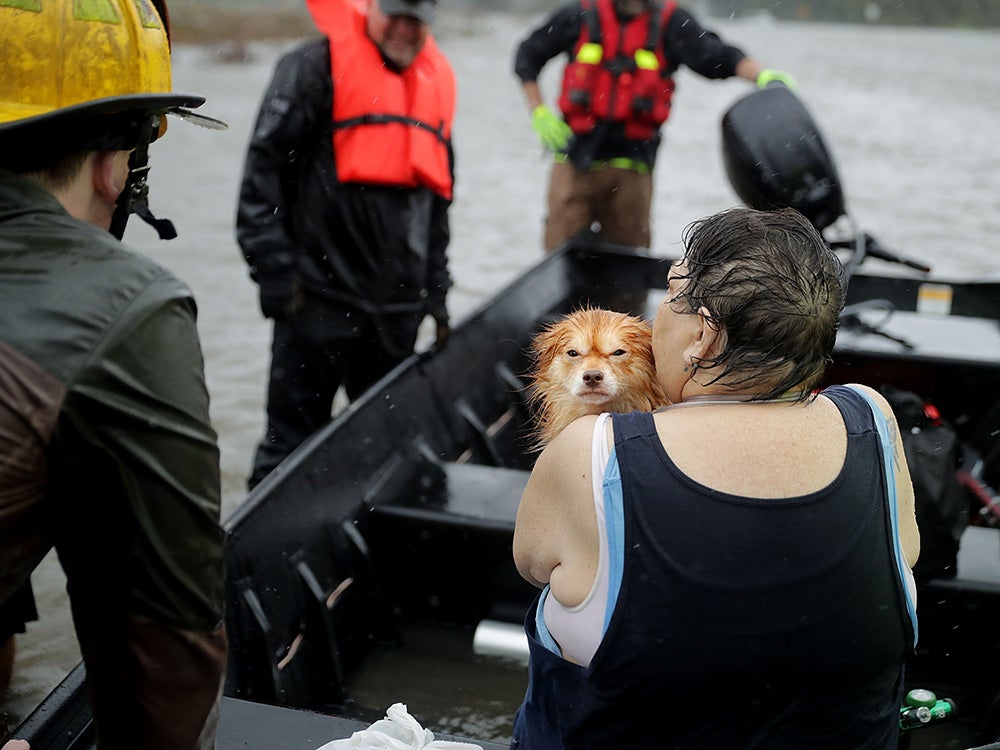 A woman and dog rescued from hurricane Florence