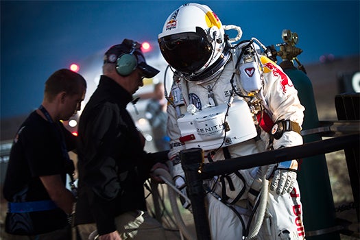 Skydiver Felix Baumgartner's spacesuit is designed to withstand supersonic speeds and chilling cold, all while keeping in touch with mission controllers. On-board instruments will also log scientific data.