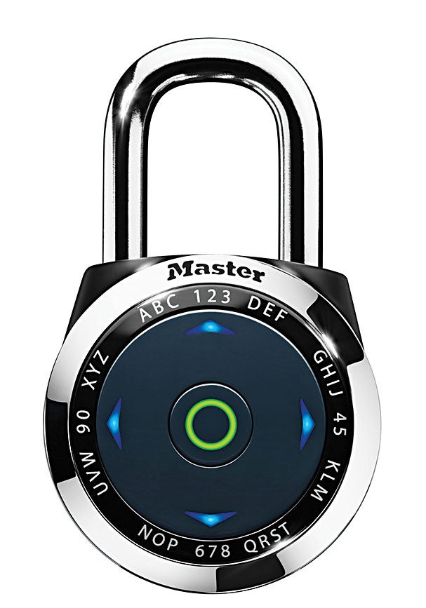 Typical padlocks have 64,000 possible combinations; the electronic dialSpeed has 22 million, the most of any portable lock. Four directional buttons correspond to numbers or letters. A combo of up to 12 presses signals a motor to release the catch. <strong>Master Lock dialSpeed</strong> <a href="http://www.masterlock.com/products/product_details/1500eDBX">$25</a>
