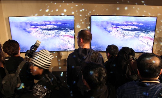 Samsung always has something hot for CES at the top of their TV line, and this year was no different. The UN65D8000, a 65-inch 3-D LED set one-ups last year's ultra-thin sets by applying the same weight loss plan to the front-facing bezel, which is now just 0.2-inches thick. Inside that slinky little bezel is a TV with all the current top-of-the-line trimmings: full web connectivity with access to Samsung's Apps proprietary software store, a local-dimming LED backlight, 240Hz refresh rate, insanely deep blacks and of course, active-shutter 3-D.