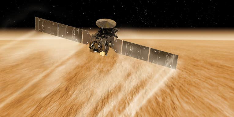 A spacecraft is using the Martian atmosphere to get closer to the planet