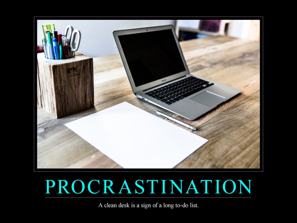 Inspirational poster extolling the virtues of procrastination