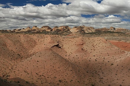 About 190 million years ago, a desert larger than the Sahara covered much of the area that is now the southwestern U.S. with sands much like the ones shown in this image taken in Capitol Reef National Park. In the image background can be seen the Waterpocket Fold—a 100-mile-long warp in the earth's crust where erosion over millions of years has exposed layers of rocks and fossils.