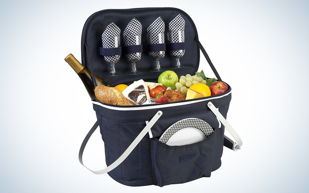 Picnic at Ascot Patented Collapsible Insulated Picnic Basket Equipped with Service For 4