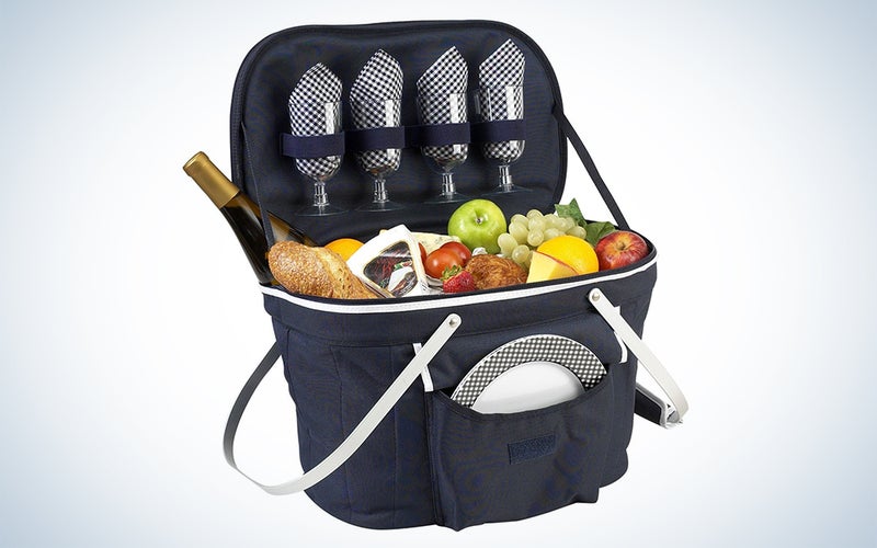 Picnic at Ascot Patented Collapsible Insulated Picnic Basket Equipped with Service For 4