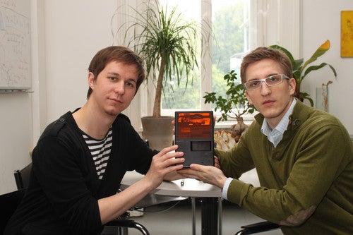 Markus Hatzenbichler and Klaus Stadlmann with their micro-printer